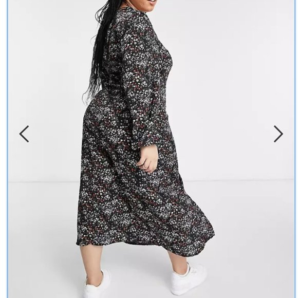 Missguided Plus V-Neck Button Front Midi Dress in Floral Pattern US 20 UK24 - Picture 2 of 4